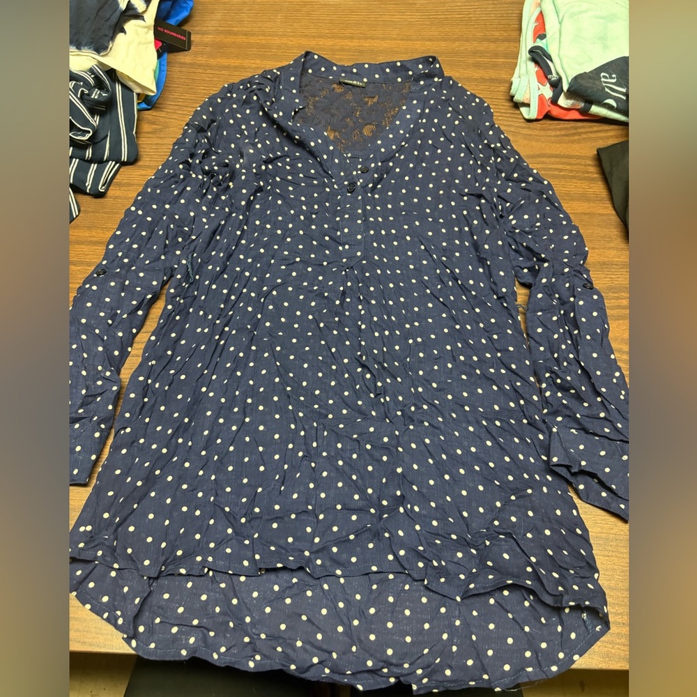 Rue21 Navy and White Polka Dot Blouse